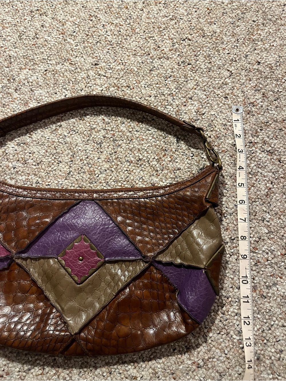 Y2K Jessica Simpson Patchwork Leather Shoulder Purse in Brown, Purple & Pink - Picture 9 of 10